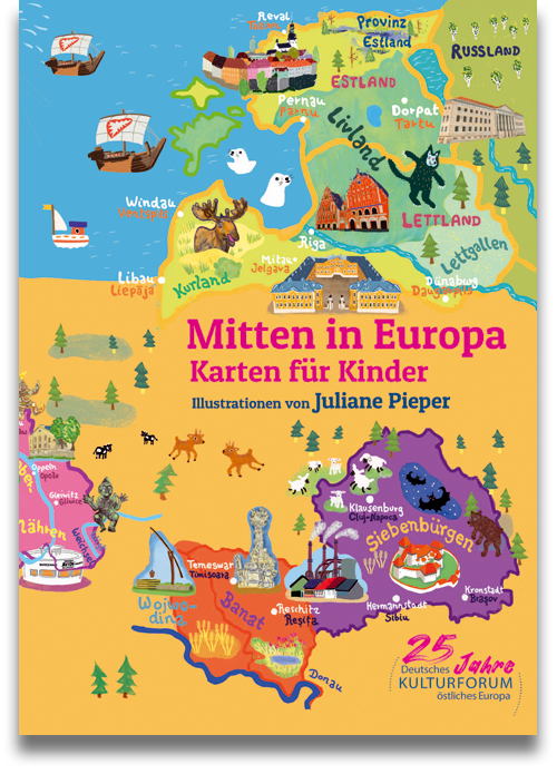 Buchcover: Mitten in Europa. Karten für Kinder. Mit Illustrationen von Juliane Pieper Buchcover: Mitten in Europa. Karten für Kinder. Mit Illustrationen von Juliane Pieper
