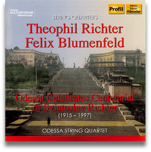 CD-Cover: Theophil Richter, Felix Blumenfeld: String Quartets. Odessa celebrates centenial of Sviatoslav Richter. Odessa String-Quartet. CD-Cover: Theophil Richter, Felix Blumenfeld: String Quartets. Odessa celebrates centenial of Sviatoslav Richter. Odessa String-Quartet.
