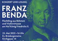 Plakat: 25. Mai 2025, Berlin: Konzert und Lesung: Franz Benda
