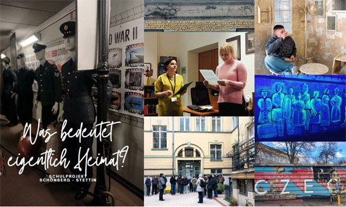 Schulprojekt Schönberg-Stettin: Collage mit Fotos von Exkursionen nach Stettin/Szczecin