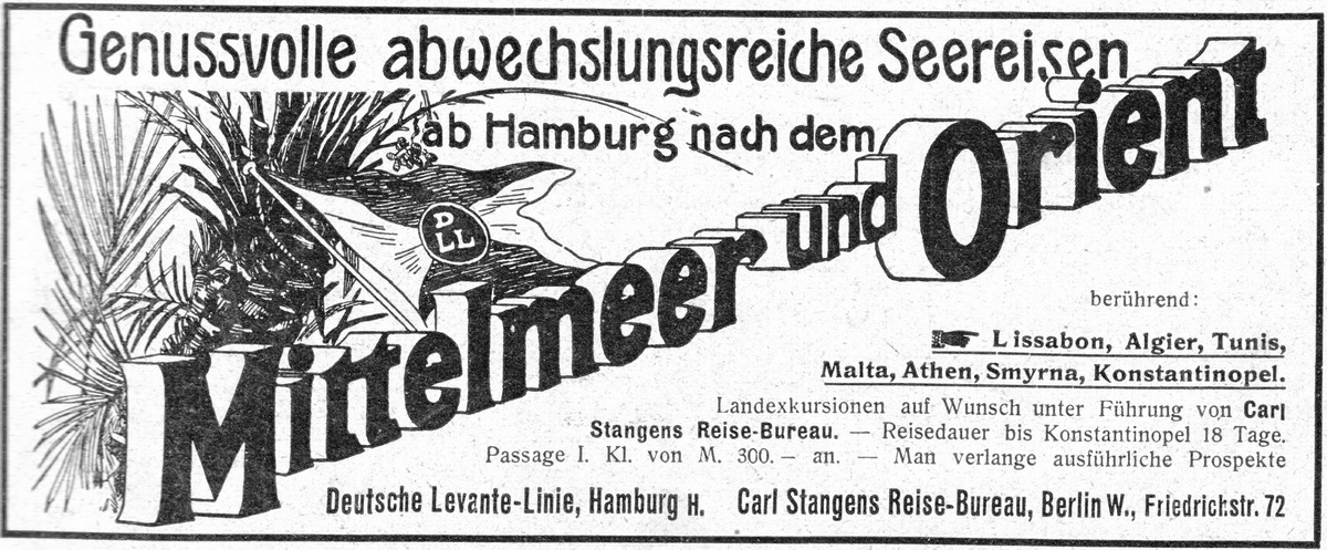 Anzeige aus dem Jahr 1904. Carl Stangen's Reise-Bureau bot bereits ab 1873 Orientreisen an. © wikiwand