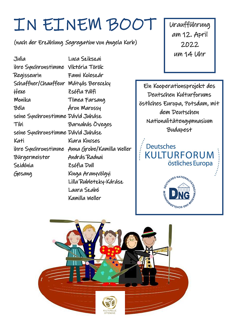 Plakat: Theaterstück »In einem Boot«, 12. April 2022, Budapest