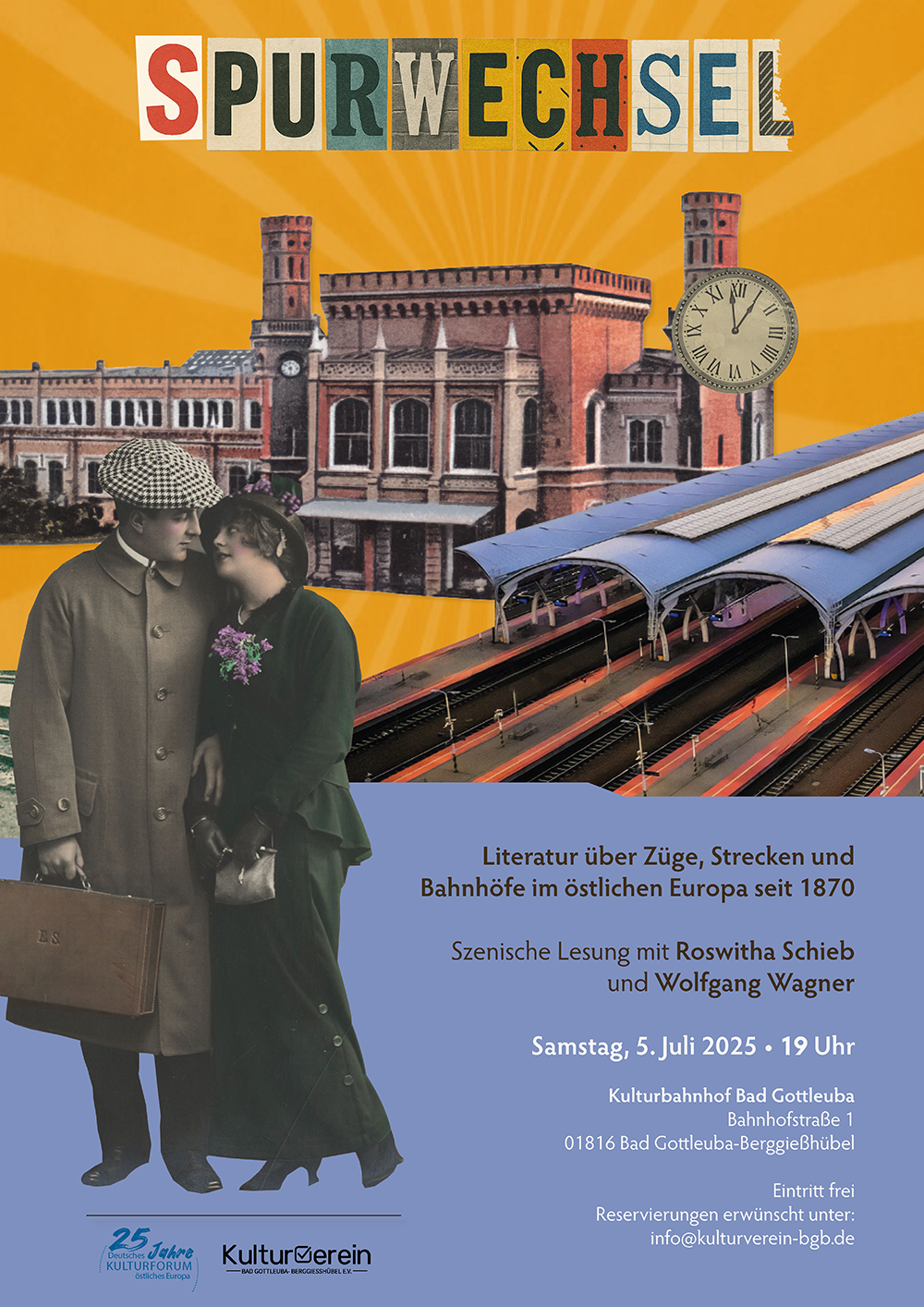 Plakat: 5. Juni 2025, Bad Gottleuba-Berggießhübel: Spurwechsel. Literatur über Züge, Strecken und Bahnhöfe im östlichen Europa seit 1870