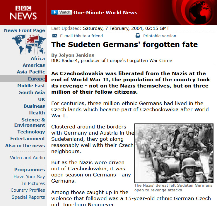 Screenshot: BBC News, 07.02.2004: The Sudeten Germans' forgotten fate