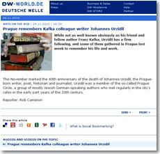 DW World, 24.11.2010: Prague remembers Kafka colleague writer Johannes Urzidil DW World, 24.11.2010: Prague remembers Kafka colleague writer Johannes Urzidil