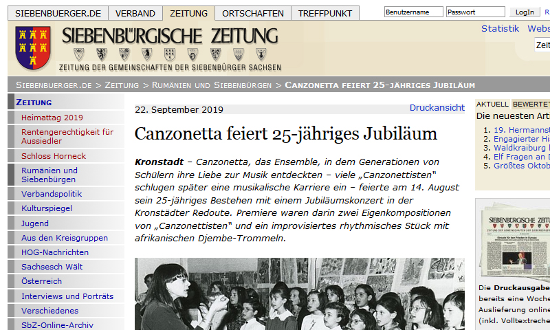 Screenshot der Siebenbürgischen Zeitung Screenshot der Siebenbürgischen Zeitung
