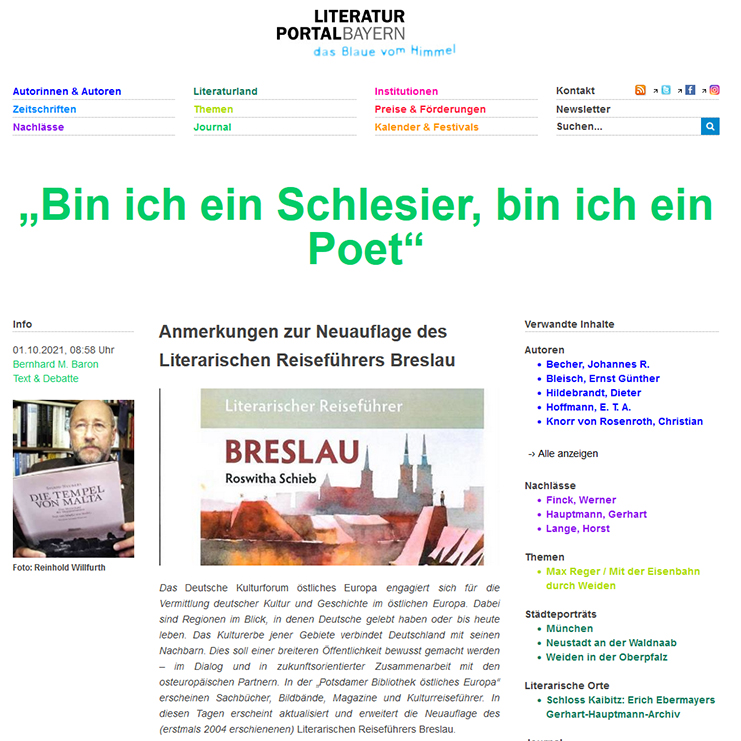 Screenshot – Literaturportal Bayern: »Bin ich ein Schlesier, bin ich ein Poet« Screenshot – Literaturportal Bayern: »Bin ich ein Schlesier, bin ich ein Poet«