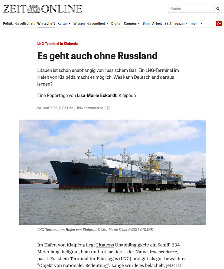 Die Zeit, 23.06.2022: Es geht auch ohne Russland (Ausschnitt) Die Zeit, 23.06.2022: Es geht auch ohne Russland (Ausschnitt)