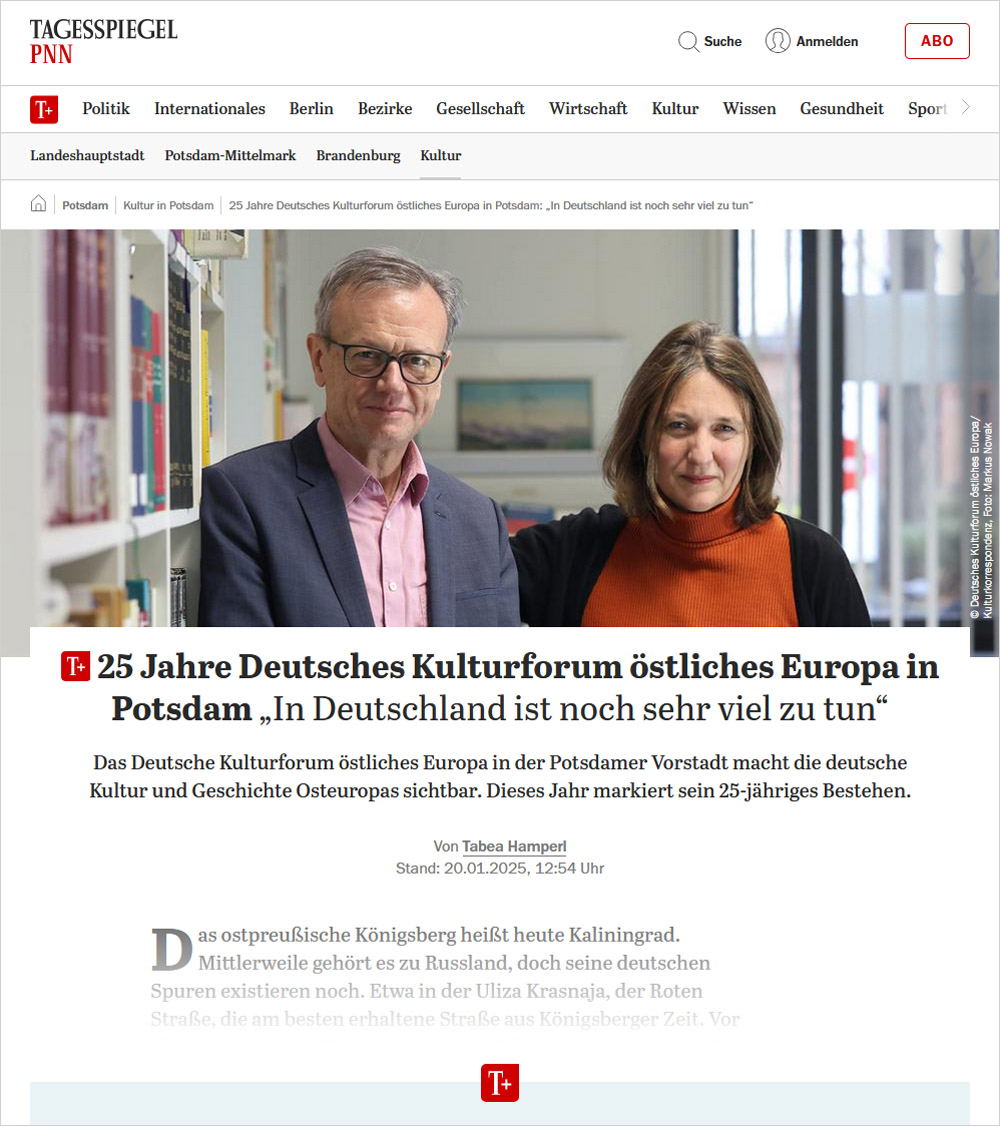 Screenshot des Artikels: Potsdamer Neueste Nachrichten, 20.01.2025 – 25 Jahre Deutsches Kulturforum östliches Europa in Potsdam: »In Deutschland ist noch sehr viel zu tun« (Ausschnitt)